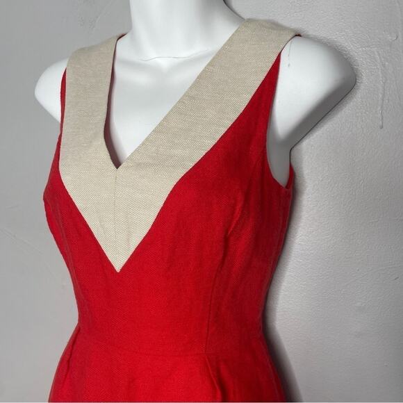 KATE SPADE NEW YORK Linen Dress Womens Size 2 Cherry Red Sheath Holiday Formal - Picture 4 of 10